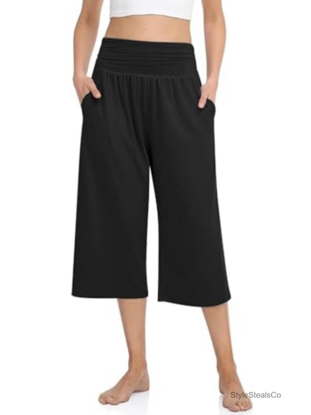 Women's Wide Leg Capri Lounge Pants with Pockets Elastic Waist Yoga Sweatpants